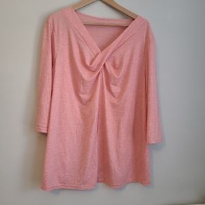 Pink 3/4 sleeve criss cross tee